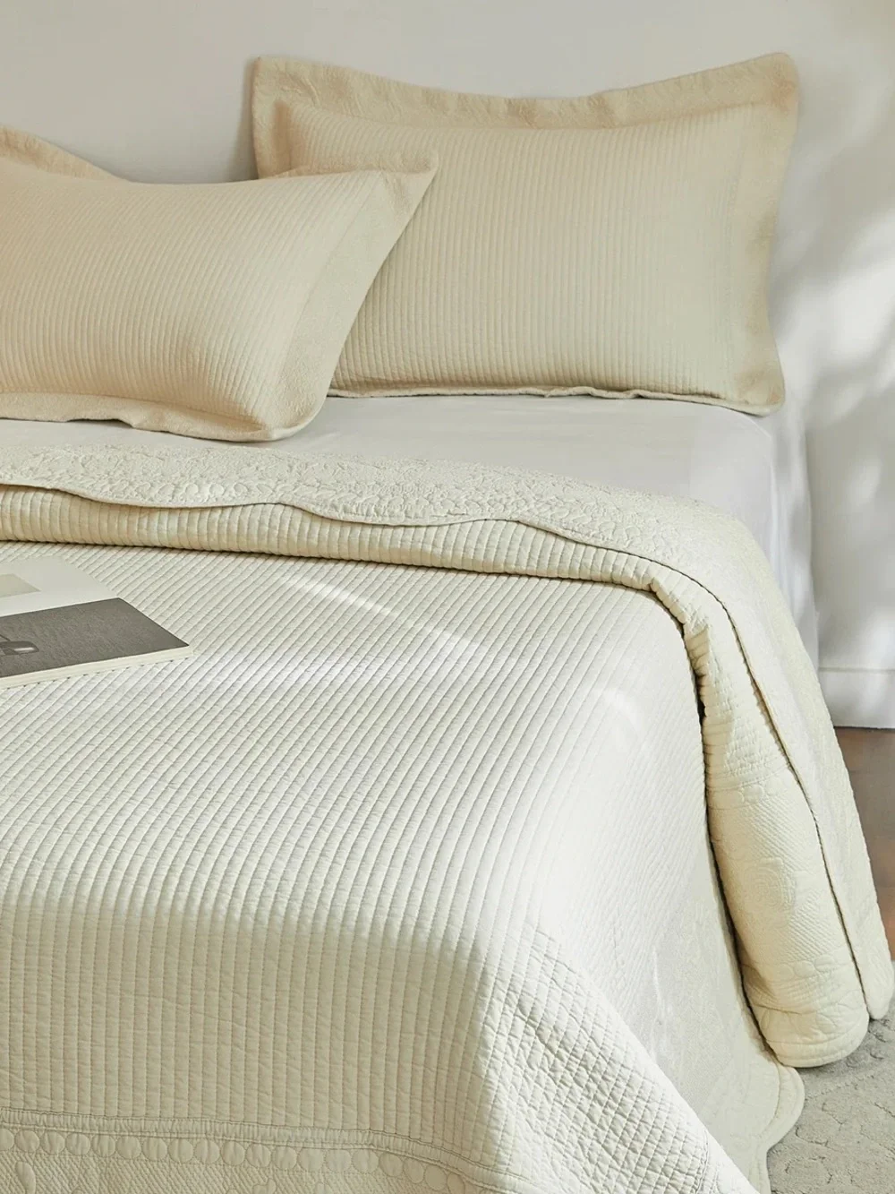 Cream Quilted Bedspread Set with Matching Pillow Shams